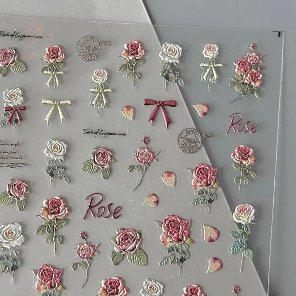 สติ๊กเกอร์ติดเล็บดอกไม้ Rose 1 แผ่น