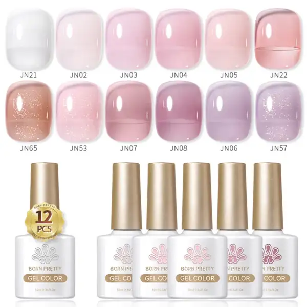 Born PRETTY เจลลี่ สีนู้ดชมพู เจลทาเล็บ ชุด 12 สี กึ่งถาวร 10 มล.