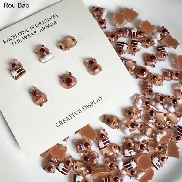 อุปกรณ์ตกแต่งเล็บ เรซิ่น ลายการ์ตูนหมี ขายส่ง 100 ชิ้น